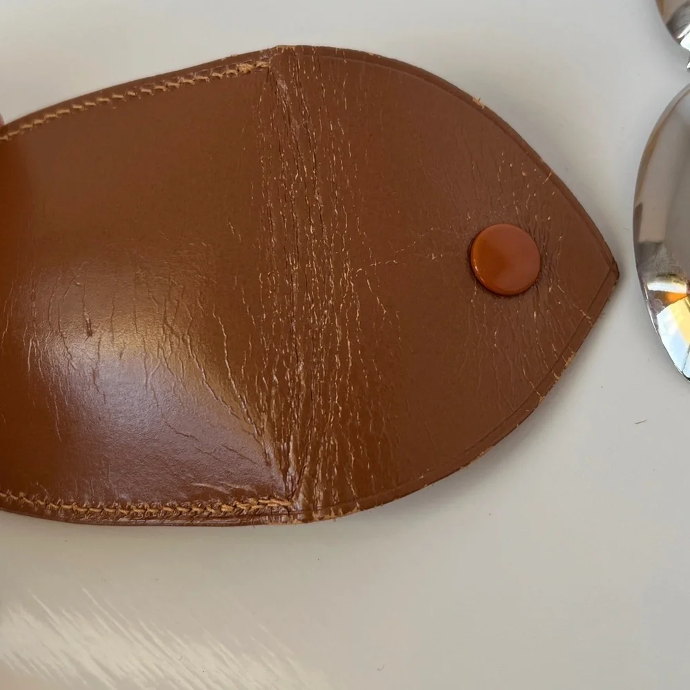 Vintage Germany Italian Folding Medicine Spoon Silver Plated With Leather Case